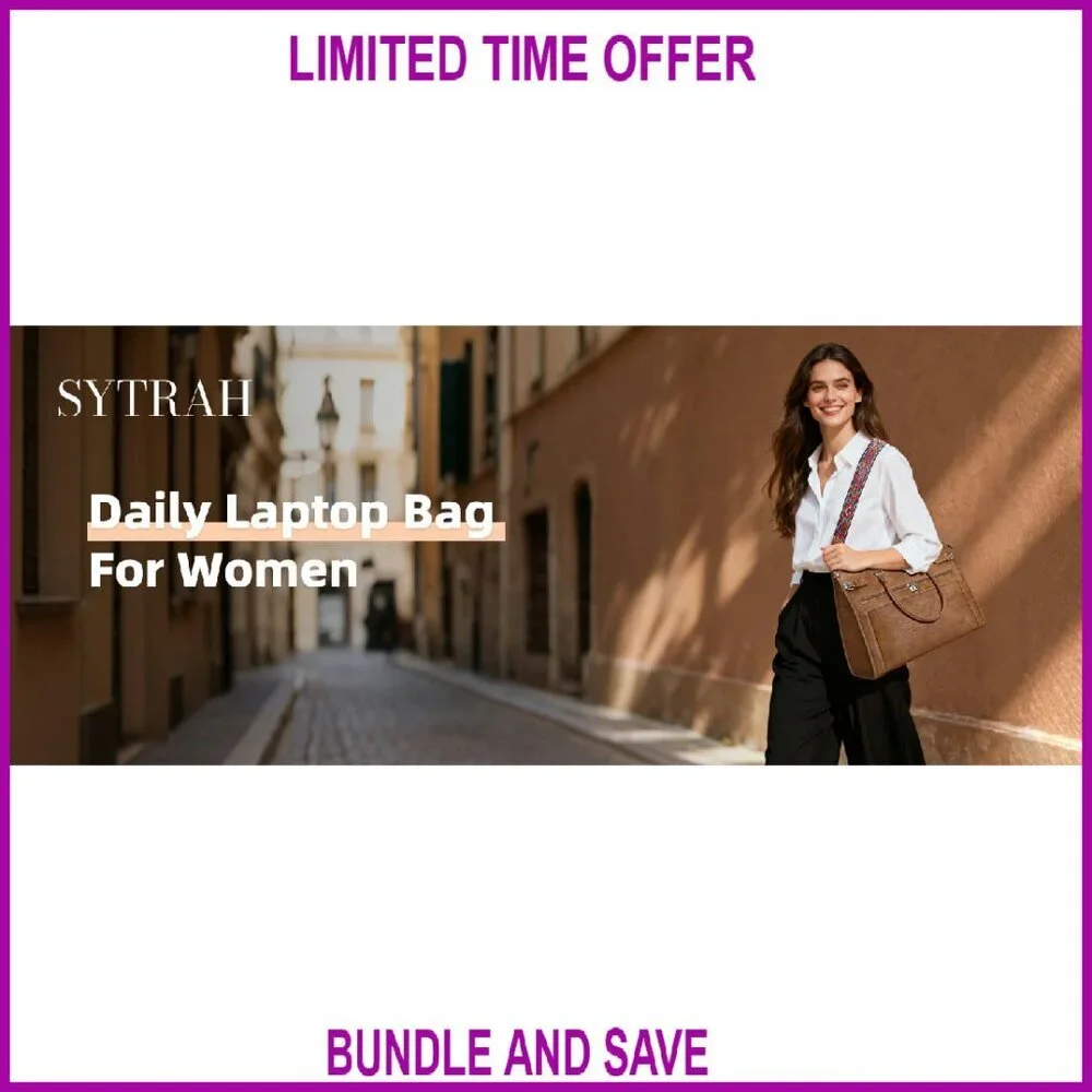15.6 Inch Vegan Leather Laptop Tote Bag with 9 Pockets, Shoulder & Handbag